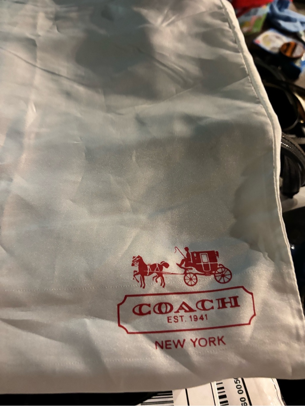 Coach White Dust Bag with Red Logo Carriage